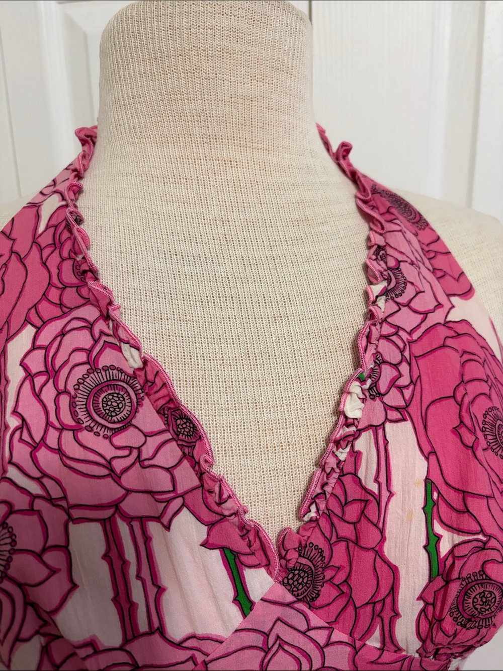 Pink Floral Print Tina Turk Halter Style Dress Size 8 - Picture 4 of 16
